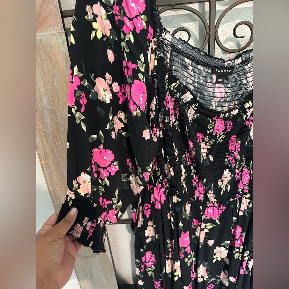 Torrid Black Dress with Pink Floral Design - Picture 5 of 6